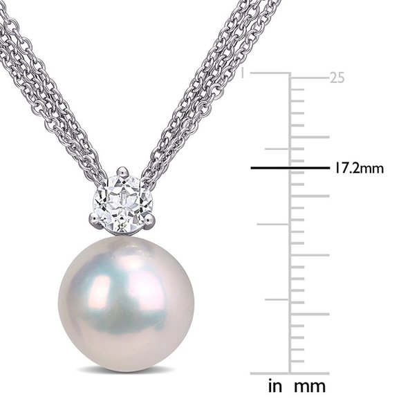 New Gorgeous 925 Silver Cultured Pearl White Topaz Mesh-Chain Pendant Necklace - Picture 5 of 5